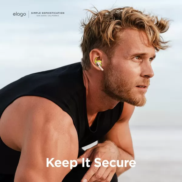 elago 4 Pairs AirPods Pro Ear Hooks Covers  Comfortable and Secure Fit Improved Sound Quality Precise Cutout Design Accessories Compatible with AirPods Pro US Patent Registered WhiteNeon Yellow