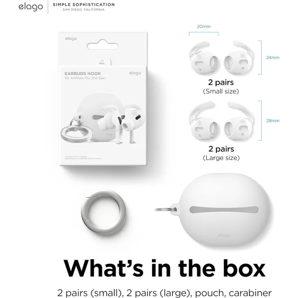 elago 4 Pairs Ear Hooks Covers Compatible with AirPods Pro 2  Earbuds Hook Compatible with AirPods Pro 2nd Generation Small Large 2 Size Not Fit in The Charging Case US Patent RegisteredWhite