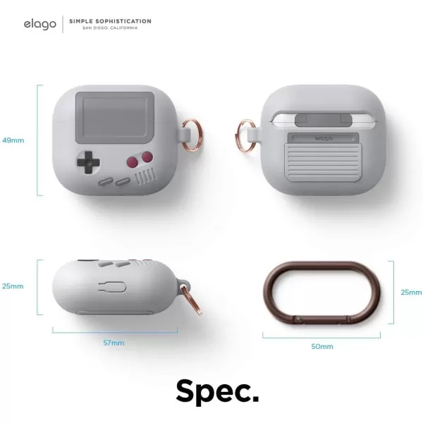 elago AW5 Compatible with AirPods 3rd Generation Case 2021 Classic Handheld Game Console Design Case Compatible with Apple AirPods 3 Carabiner Included Light GreyLight Grey