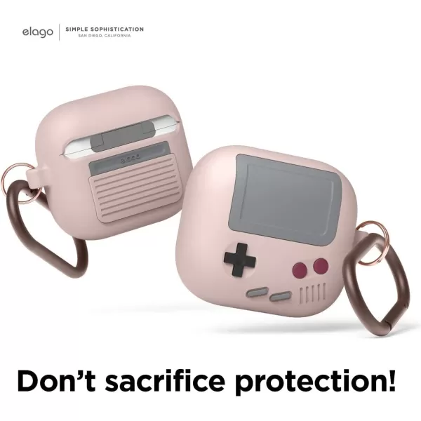 elago AW5 Compatible with AirPods 3rd Generation Case 2021 Classic Handheld Game Console Design Case Compatible with Apple AirPods 3 Carabiner Included Light GreySand Pink