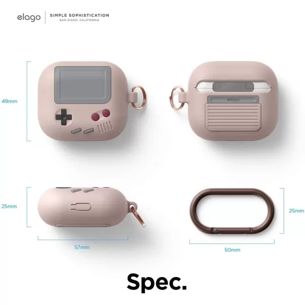 elago AW5 Compatible with AirPods 3rd Generation Case 2021 Classic Handheld Game Console Design Case Compatible with Apple AirPods 3 Carabiner Included Light GreySand Pink