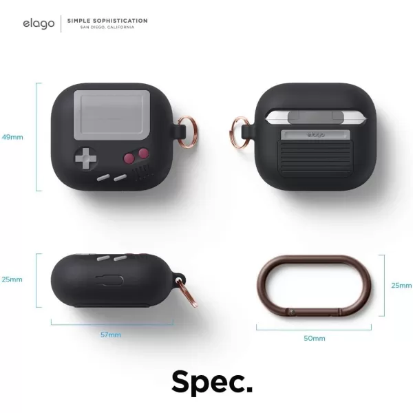 elago AW5 Compatible with AirPods 3rd Generation Case 2021 Classic Handheld Game Console Design Case Compatible with Apple AirPods 3 Carabiner Included Light GreyBlack