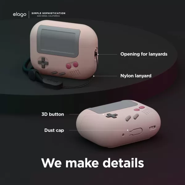 elago AW5 Compatible with AirPods Pro 2nd Generation Case 2022 Classic Handheld Game Console Design Case Compatible with AirPods Pro 2 Lanyard Included BlackSand Pink