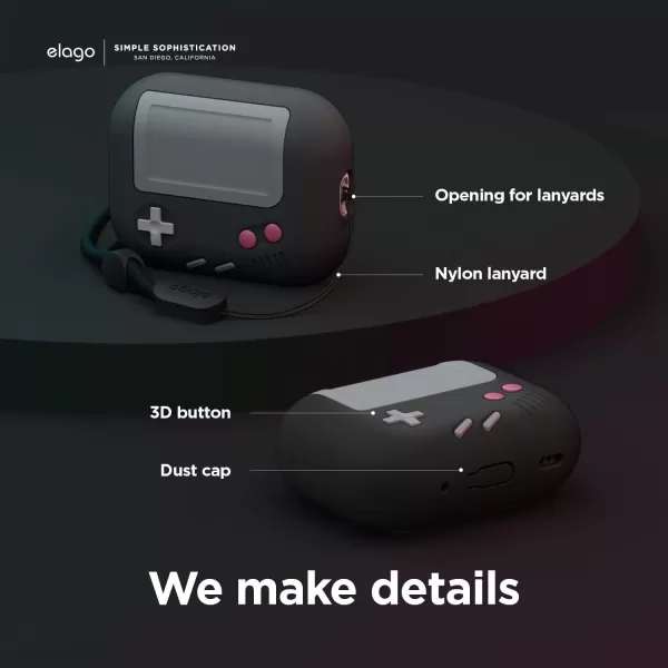 elago AW5 Compatible with AirPods Pro 2nd Generation Case 2022 Classic Handheld Game Console Design Case Compatible with AirPods Pro 2 Lanyard Included BlackBlack