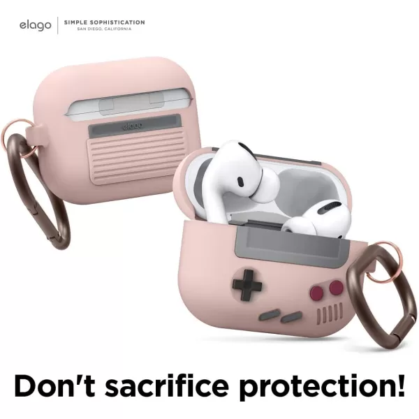 elago AW5 Compatible with Airpods Pro Case Classic Handheld Game Console Design Case with Keychain Durable Silicone Construction MagSafe Compatible US Patent Registered Light GreySand Pink