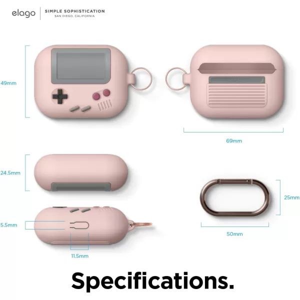 elago AW5 Compatible with Airpods Pro Case Classic Handheld Game Console Design Case with Keychain Durable Silicone Construction MagSafe Compatible US Patent Registered Light GreySand Pink