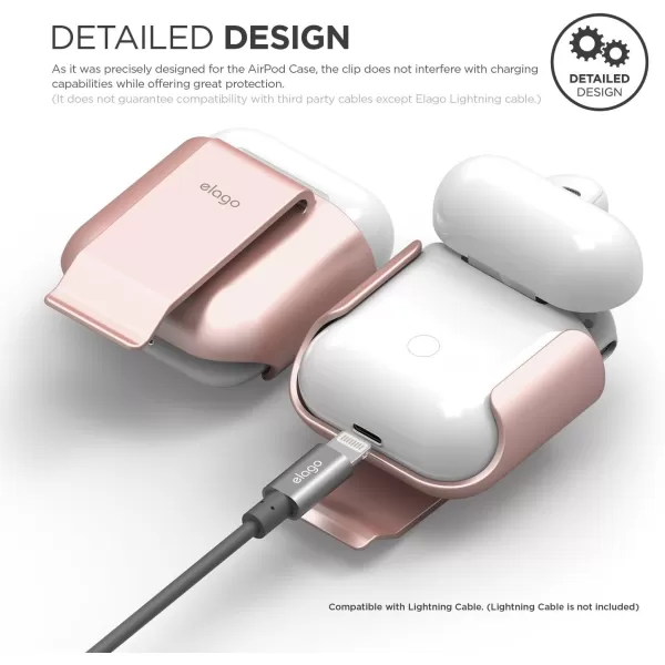 elago AirPods Belt Clip Rose Gold  Compatible with Apple AirPods 1 amp 2Convenient PortabilityProtectionSoft Feel Coating  for AirPods 2 and 1Rose Gold