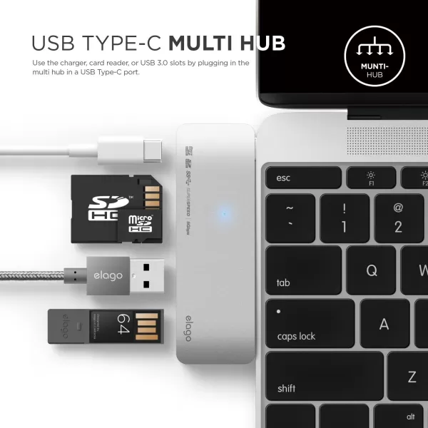 elago Aluminum Charging Multi Hub USBC  Power DeliveryCharging Multi Hub5 Slots Data Transfer  for AllNew MacBook and Pro All USBC Devices BlackSilver