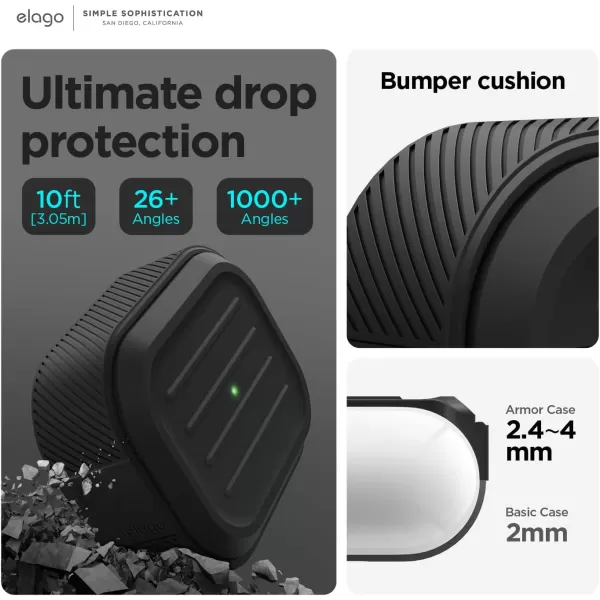 elago Armor Case Compatible with AirPods Pro 2nd Generation Case Cover  Compatible with AirPods Pro 2 Case Lanyard Included Supports Wireless Charging Shock Resistant Full Protection StoneBlack