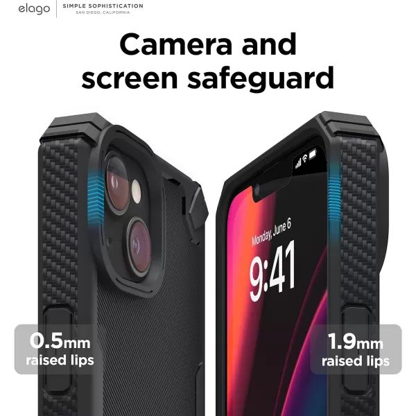 elago Armor Compatible with iPhone 14 Case 61 Inch  US Military Grade Drop Protection HeavyDuty Protective Case Carbon Fiber Texture Tough Rugged Design Shockproof Bumper Cover SandBlack