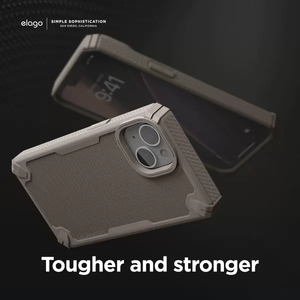 elago Armor Compatible with iPhone 14 Case 61 Inch  US Military Grade Drop Protection HeavyDuty Protective Case Carbon Fiber Texture Tough Rugged Design Shockproof Bumper Cover SandSand