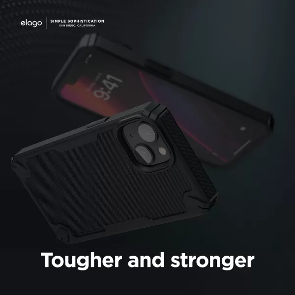 elago Armor Compatible with iPhone 14 Case 61 Inch  US Military Grade Drop Protection HeavyDuty Protective Case Carbon Fiber Texture Tough Rugged Design Shockproof Bumper Cover SandBlack