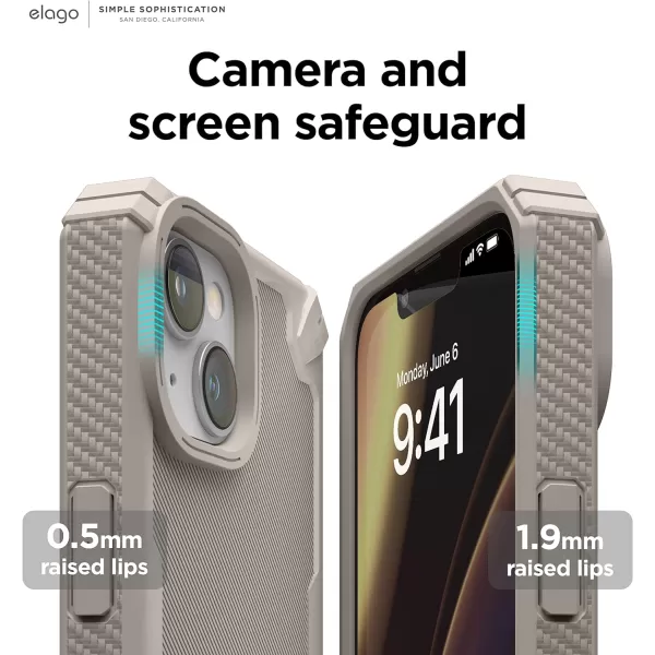 elago Armor Compatible with iPhone 14 Plus Case 67 Inch  US Military Grade Drop Protection HeavyDuty Protective Case Carbon Fiber Texture Tough Rugged Design Shockproof Bumper Cover SandSand