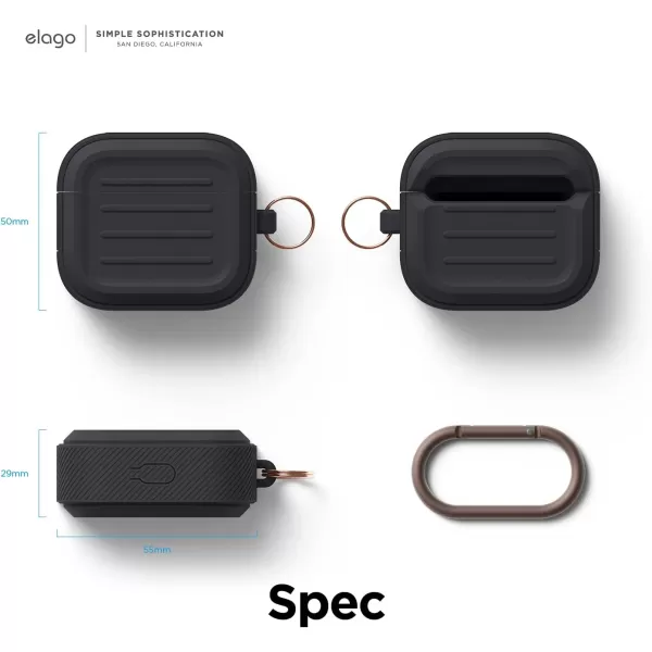 elago Army Case with Keychain Compatible with AirPods 3  Supports Wireless ReCharging Shock Resistant and Provides Full Protection StoneBlack