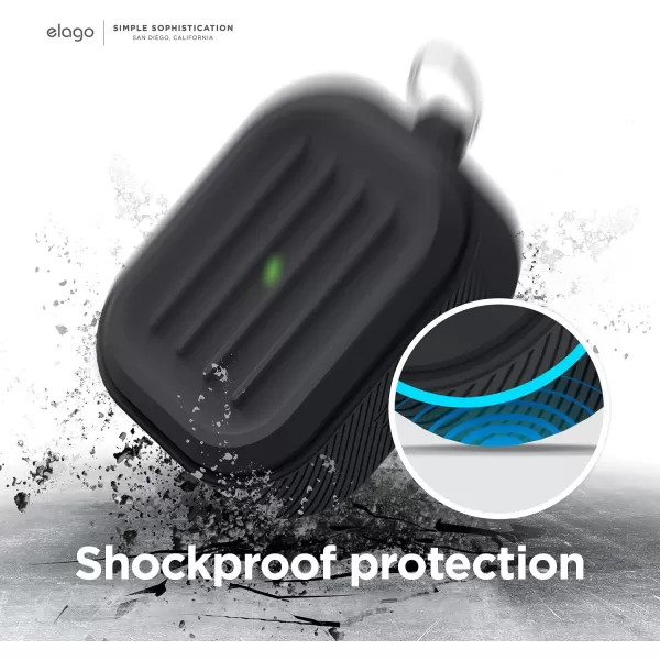 elago Army Case with Keychain Compatible with AirPods 3  Supports Wireless ReCharging Shock Resistant and Provides Full Protection StoneBlack