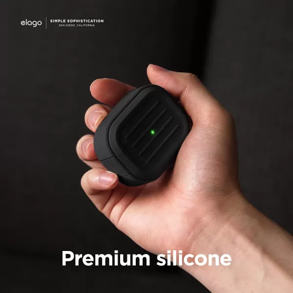 elago Army Case with Keychain Compatible with AirPods 3  Supports Wireless ReCharging Shock Resistant and Provides Full Protection StoneBlack