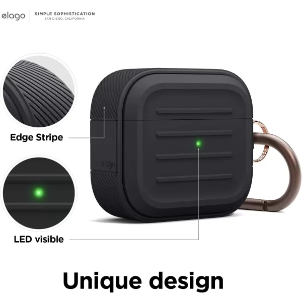 elago Army Case with Keychain Compatible with AirPods 3  Supports Wireless ReCharging Shock Resistant and Provides Full Protection StoneBlack