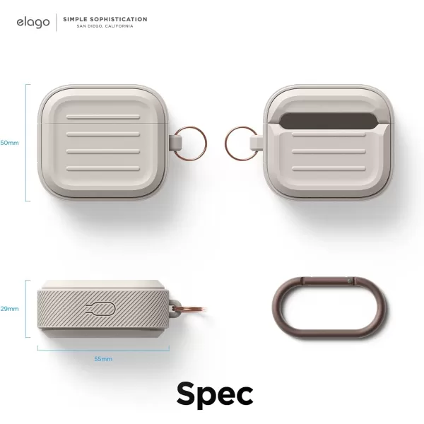 elago Army Case with Keychain Compatible with AirPods 3  Supports Wireless ReCharging Shock Resistant and Provides Full Protection StoneStone