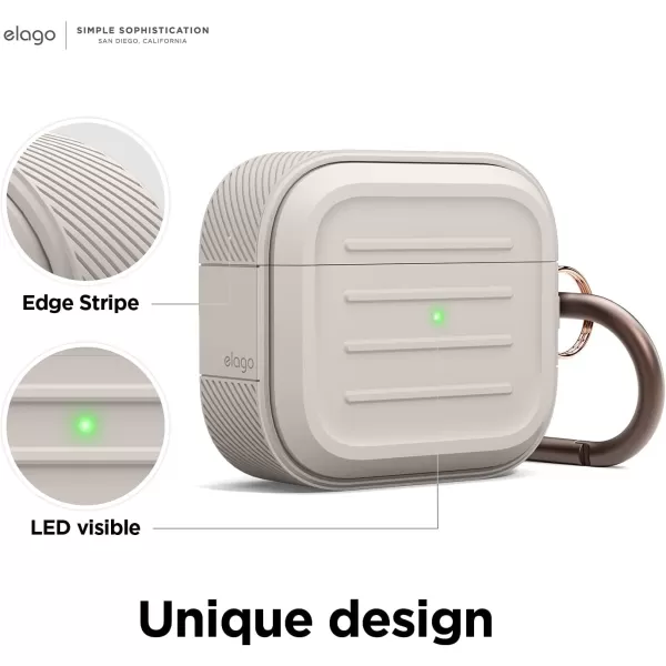 elago Army Case with Keychain Compatible with AirPods 3  Supports Wireless ReCharging Shock Resistant and Provides Full Protection StoneStone