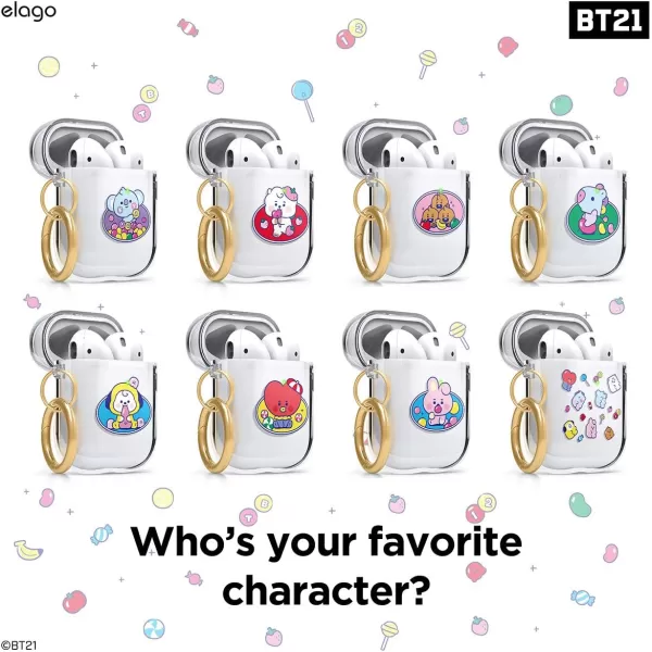 elago BT21 Case Compatible with Apple AirPods Case 1 amp 2 Clear Case with Keychain Reduced Yellowing and Smudging Supports Wireless Charging Official Merchandise RJCHIMMY