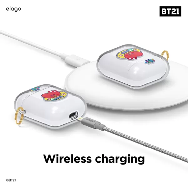 elago BT21 Case Compatible with Apple AirPods Case 1 amp 2 Clear Case with Keychain Reduced Yellowing and Smudging Supports Wireless Charging Official Merchandise RJTATA