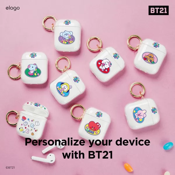 elago BT21 Case Compatible with Apple AirPods Case 1 amp 2 Clear Case with Keychain Reduced Yellowing and Smudging Supports Wireless Charging Official Merchandise RJKOYA