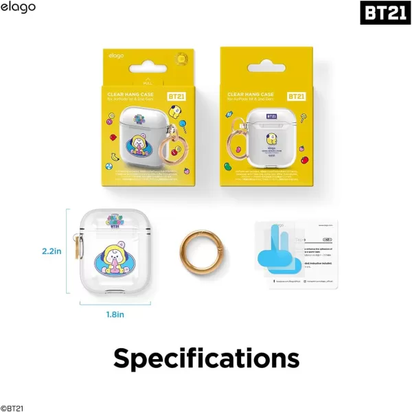 elago BT21 Case Compatible with Apple AirPods Case 1 amp 2 Clear Case with Keychain Reduced Yellowing and Smudging Supports Wireless Charging Official Merchandise RJCHIMMY