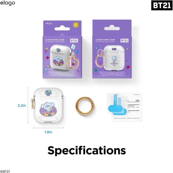 elago BT21 Case Compatible with Apple AirPods Case 1 amp 2 Clear Case with Keychain Reduced Yellowing and Smudging Supports Wireless Charging Official Merchandise RJKOYA