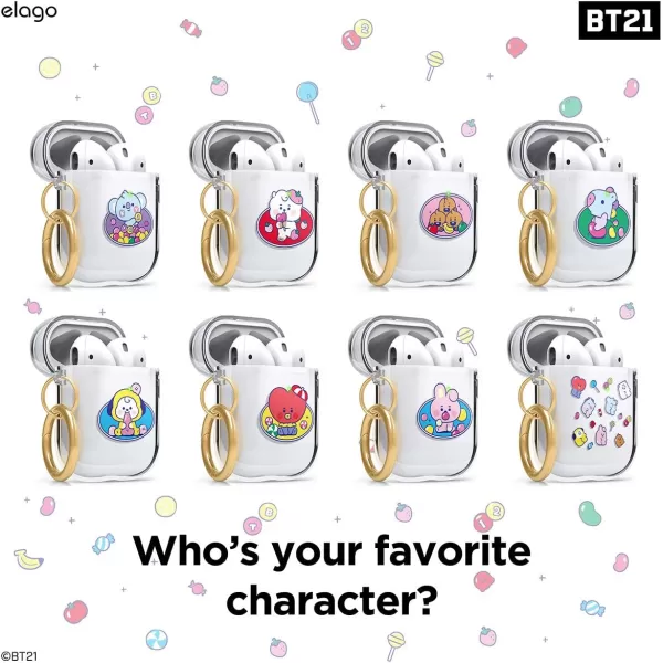 elago BT21 Case Compatible with Apple AirPods Case 1 amp 2 Clear Case with Keychain Reduced Yellowing and Smudging Supports Wireless Charging Official Merchandise RJTATA