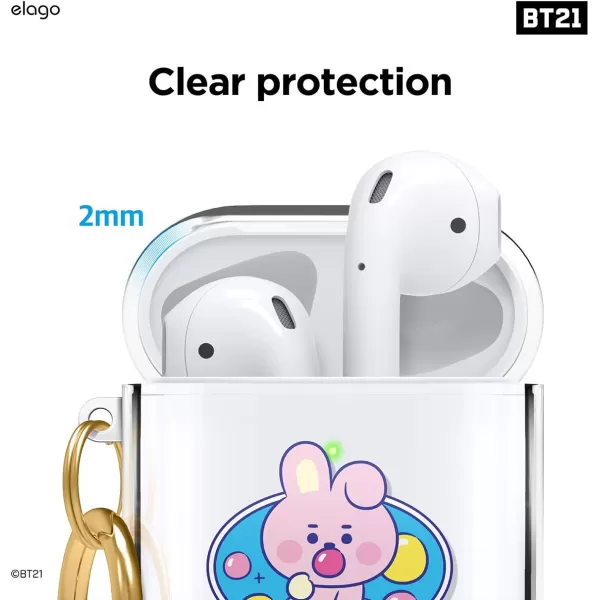 elago BT21 Case Compatible with Apple AirPods Case 1 amp 2 Clear Case with Keychain Reduced Yellowing and Smudging Supports Wireless Charging Official Merchandise RJCOOKY