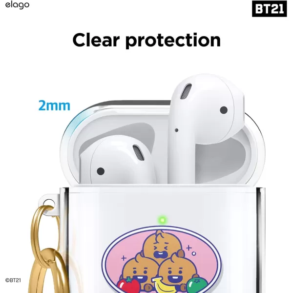 elago BT21 Case Compatible with Apple AirPods Case 1 amp 2 Clear Case with Keychain Reduced Yellowing and Smudging Supports Wireless Charging Official Merchandise RJSHOOKY