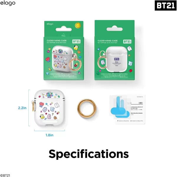 elago BT21 Case Compatible with Apple AirPods Case 1 amp 2 Clear Case with Keychain Reduced Yellowing and Smudging Supports Wireless Charging Official Merchandise RJ7FLAVORS