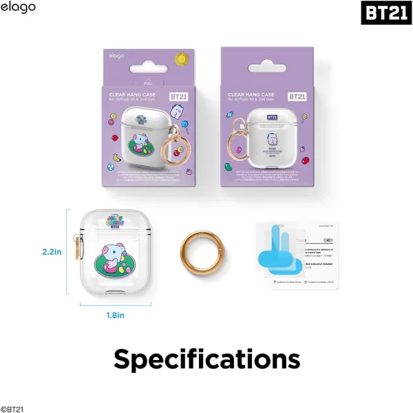 elago BT21 Case Compatible with Apple AirPods Case 1 amp 2 Clear Case with Keychain Reduced Yellowing and Smudging Supports Wireless Charging Official Merchandise RJMANG