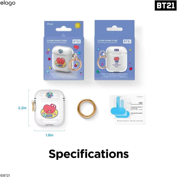 elago BT21 Case Compatible with Apple AirPods Case 1 amp 2 Clear Case with Keychain Reduced Yellowing and Smudging Supports Wireless Charging Official Merchandise RJTATA