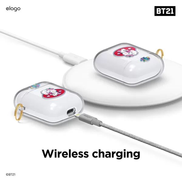 elago BT21 Case Compatible with Apple AirPods Case 1 amp 2 Clear Case with Keychain Reduced Yellowing and Smudging Supports Wireless Charging Official Merchandise RJRJ