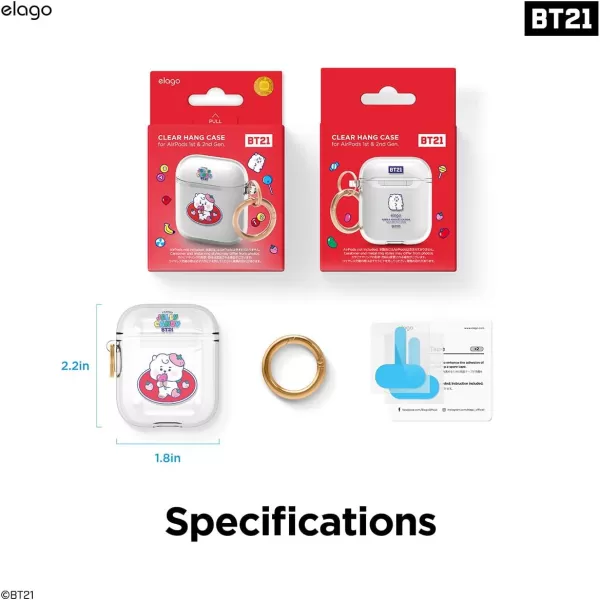 elago BT21 Case Compatible with Apple AirPods Case 1 amp 2 Clear Case with Keychain Reduced Yellowing and Smudging Supports Wireless Charging Official Merchandise RJRJ