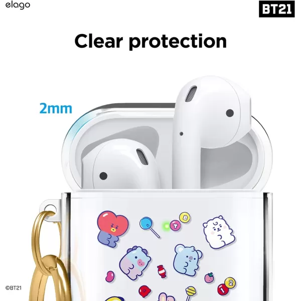 elago BT21 Case Compatible with Apple AirPods Case 1 amp 2 Clear Case with Keychain Reduced Yellowing and Smudging Supports Wireless Charging Official Merchandise RJ7FLAVORS