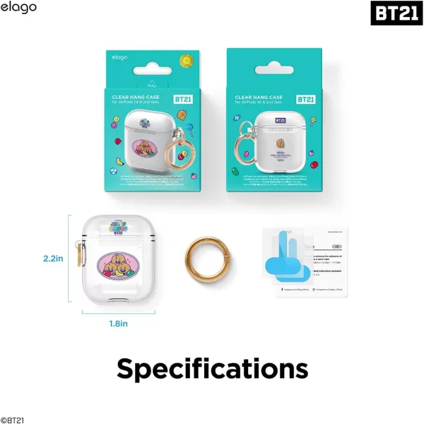 elago BT21 Case Compatible with Apple AirPods Case 1 amp 2 Clear Case with Keychain Reduced Yellowing and Smudging Supports Wireless Charging Official Merchandise RJSHOOKY