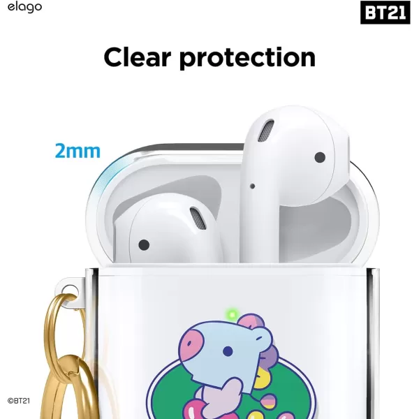 elago BT21 Case Compatible with Apple AirPods Case 1 amp 2 Clear Case with Keychain Reduced Yellowing and Smudging Supports Wireless Charging Official Merchandise RJMANG