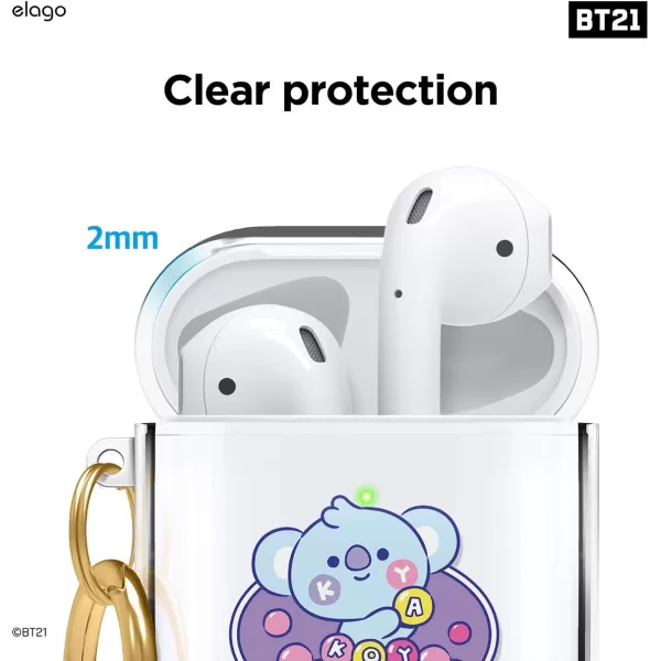 elago BT21 Case Compatible with Apple AirPods Case 1 amp 2 Clear Case with Keychain Reduced Yellowing and Smudging Supports Wireless Charging Official Merchandise RJKOYA