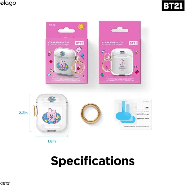 elago BT21 Case Compatible with Apple AirPods Case 1 amp 2 Clear Case with Keychain Reduced Yellowing and Smudging Supports Wireless Charging Official Merchandise RJCOOKY