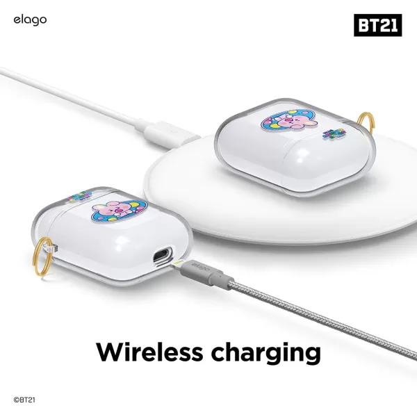 elago BT21 Case Compatible with Apple AirPods Case 1 amp 2 Clear Case with Keychain Reduced Yellowing and Smudging Supports Wireless Charging Official Merchandise RJCOOKY