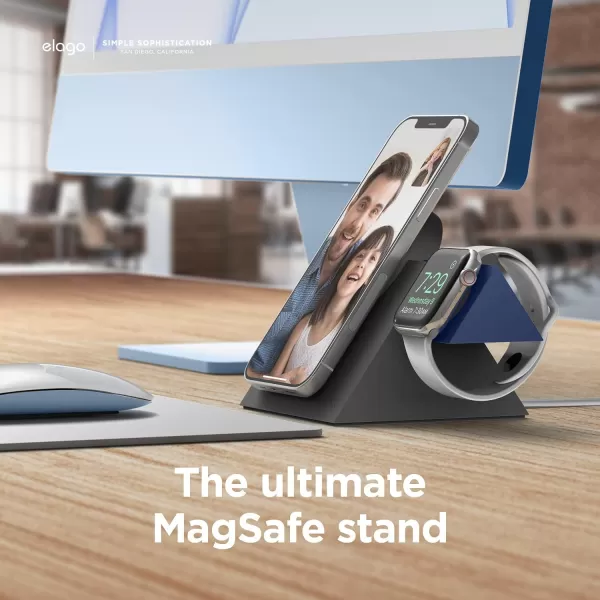 elago Charging Station Compatible with iPhone 15 Series iPhone 14 Series iPhone 13 Series iPhone 12 Series Compatible with MagSafe Compatible with Apple Watch Series  Chargers are NOT IncludedDark Grey  Jean Indigo