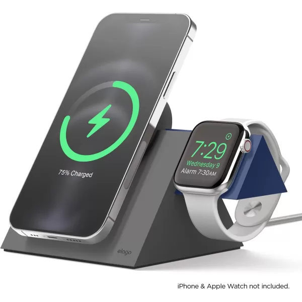 elago Charging Station Compatible with iPhone 15 Series iPhone 14 Series iPhone 13 Series iPhone 12 Series Compatible with MagSafe Compatible with Apple Watch Series  Chargers are NOT IncludedDark Grey  Jean Indigo