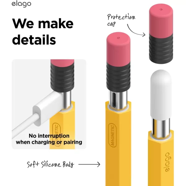 elago Classic Pencil Case Compatible with Apple Pencil USBC Perfect Grip Protective Skin Silicone Sleeve Supports Magnetic Attachment Yellowelago Classic Pencil Case Compatible with Apple Pencil USBC Perfect Grip Protective Skin Silicone Sleeve Supports Magnetic Attachment Yellow