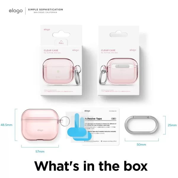 elago Compatible with AirPods 3rd Generation Case Clear Transparent Clear Case Compatible with Apple AirPods 3 Carabiner Included Neon YellowLovely Pink