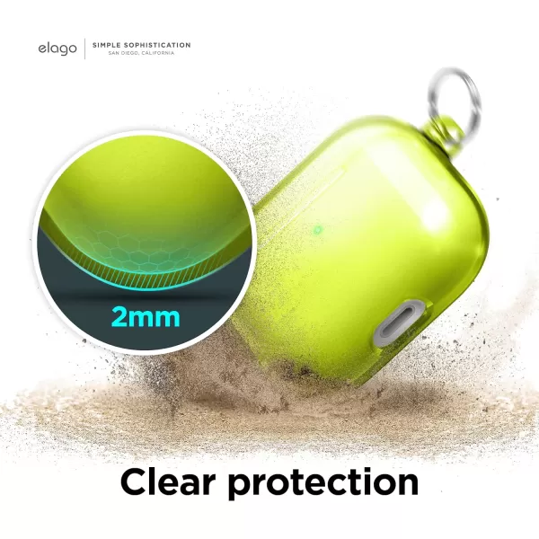 elago Compatible with AirPods 3rd Generation Case Clear Transparent Clear Case Compatible with Apple AirPods 3 Carabiner Included Neon YellowNeon Yellow