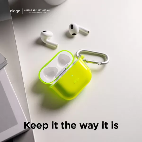 elago Compatible with AirPods 3rd Generation Case Clear Transparent Clear Case Compatible with Apple AirPods 3 Carabiner Included Neon YellowNeon Yellow