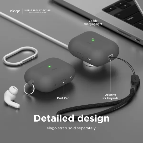 elago Compatible with AirPods Pro 2 Case 2022 Silicone Case with Keychain Compatible with Apple AirPods Pro 2nd Generation Case Front LED Visible Supports Wireless Charging Jean IndigoDark Grey