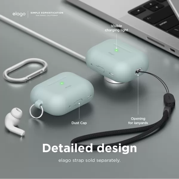 elago Compatible with AirPods Pro 2 Case 2022 Silicone Case with Keychain Compatible with Apple AirPods Pro 2nd Generation Case Front LED Visible Supports Wireless Charging Jean IndigoMint